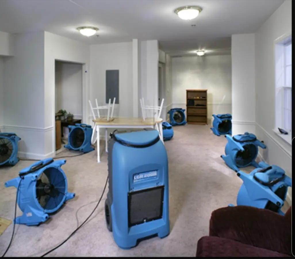 Air movers and dehumidifier setup for Water Extraction & Removal in Pantops